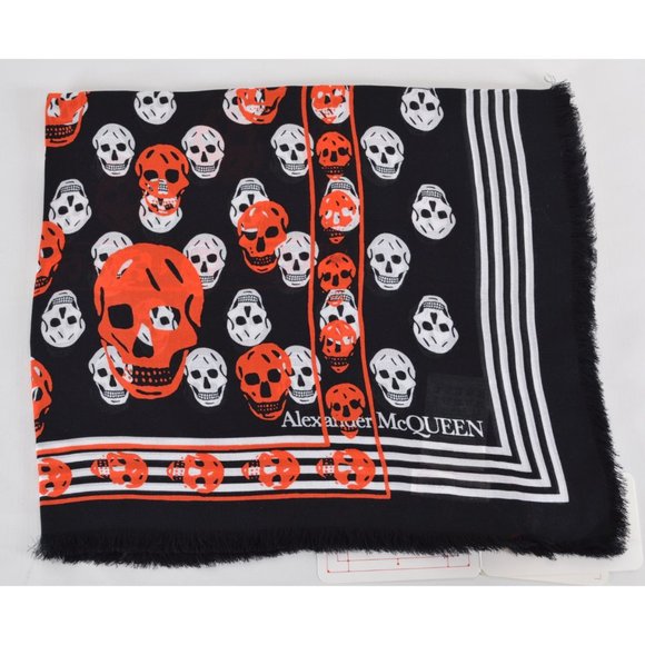 New Alexander McQueen 657181 Black Red CLASSIC ON BIKER Modal Skull Scarf